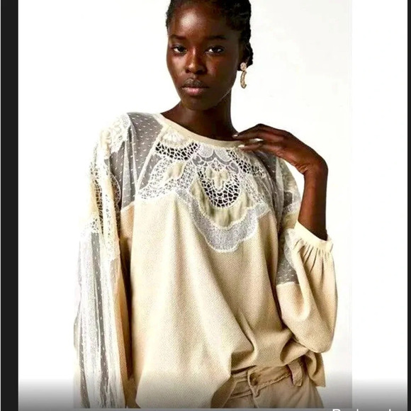 Free people toni top embroidered boho lace spring blouse long sleeve classic - Picture 1 of 2